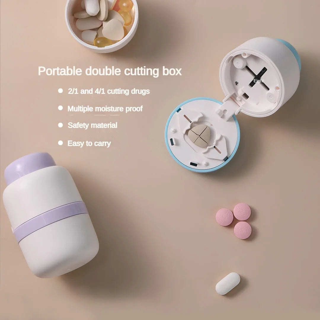 Portable 2-in-1 Pill Box with Pill Cutter