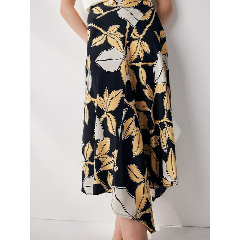 Elegant Floral Silk A-Line Skirt