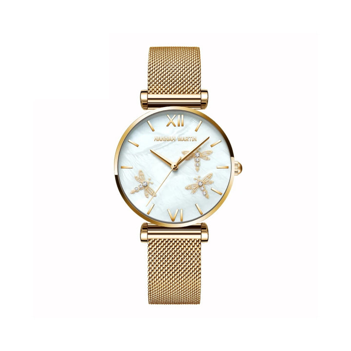 Dragonfly Design Watch with White Oyster Dial and Akoya Pearl Accents