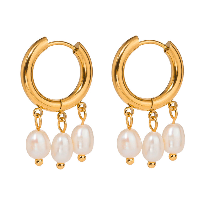 18K Gold Plated Stainless Steel Hoop Earrings with Freshwater Pearls