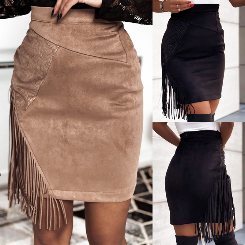 Women's High-Waisted Asymmetric Fringed Mini Skirt