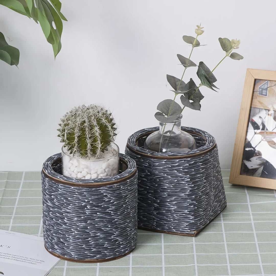 Nordic Hand-Woven Imitation Rattan Flower Pot