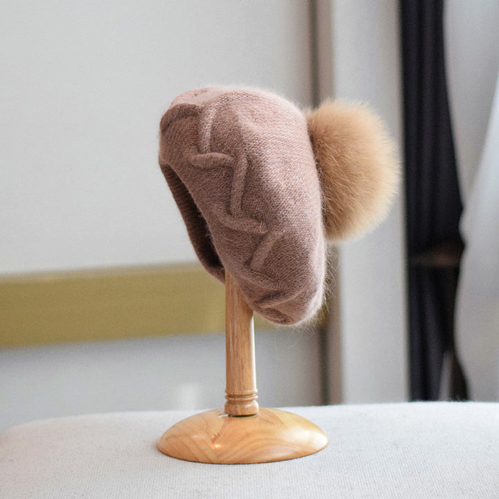 Warm Double Layer Hemp Pattern Octagonal Rabbit Fur Beret Children