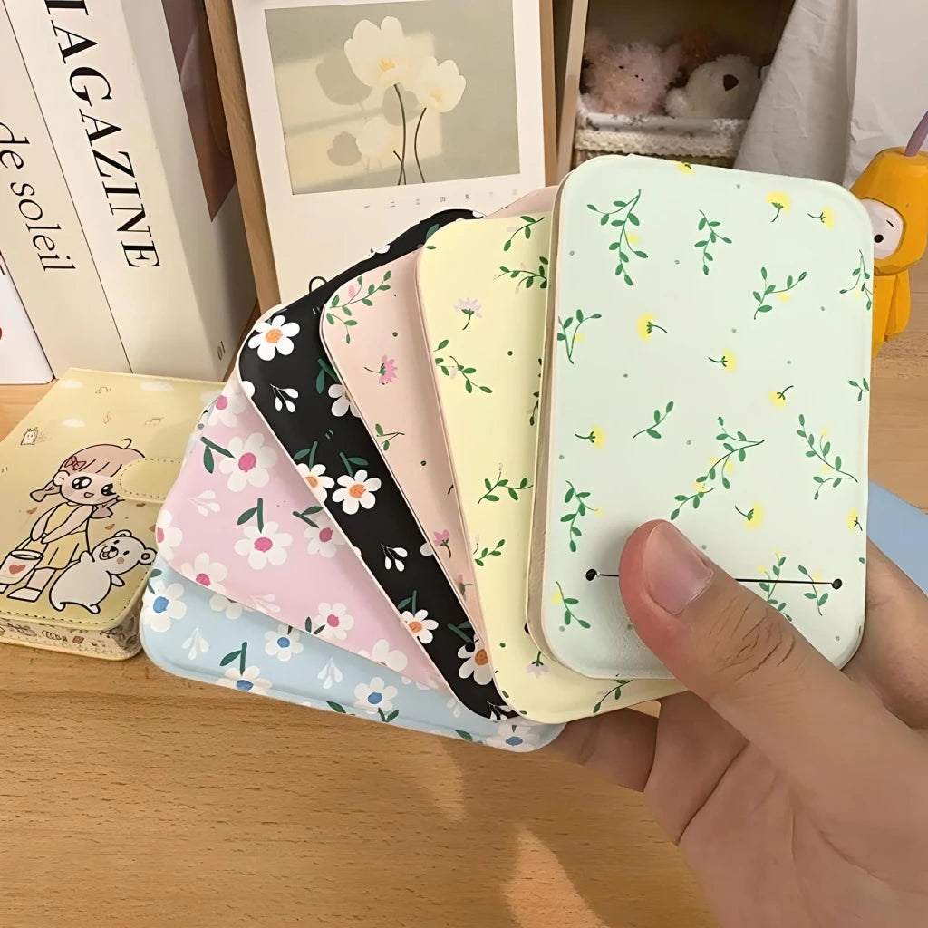 Floral Flip Folding Makeup Mirror Portable Pocket Mirror Ladies Rectangular Makeup Mirror Handheld Vanity Mirror