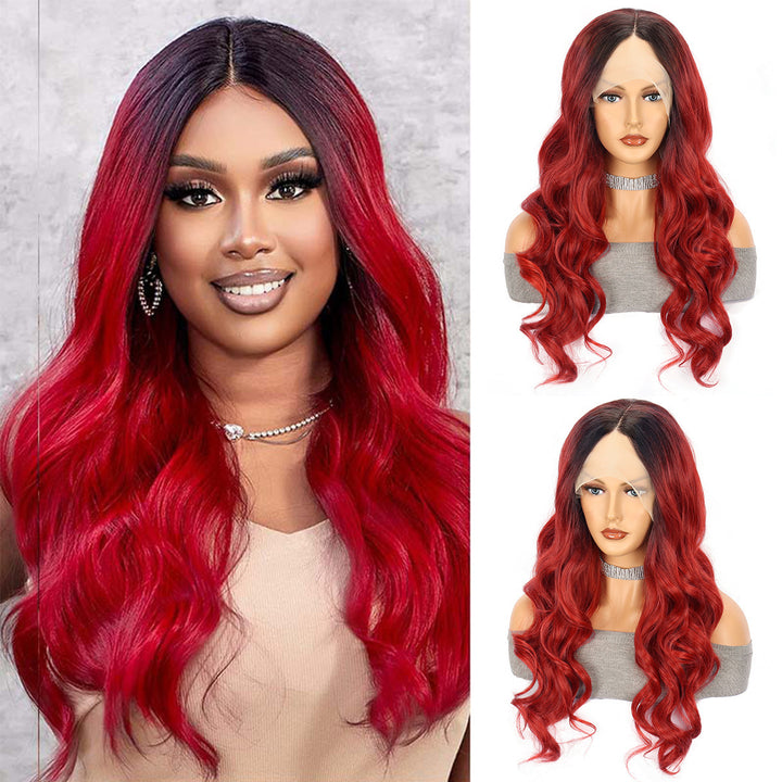 Red Large Wave Long Curly Hair Chemical Fiber Head Cover