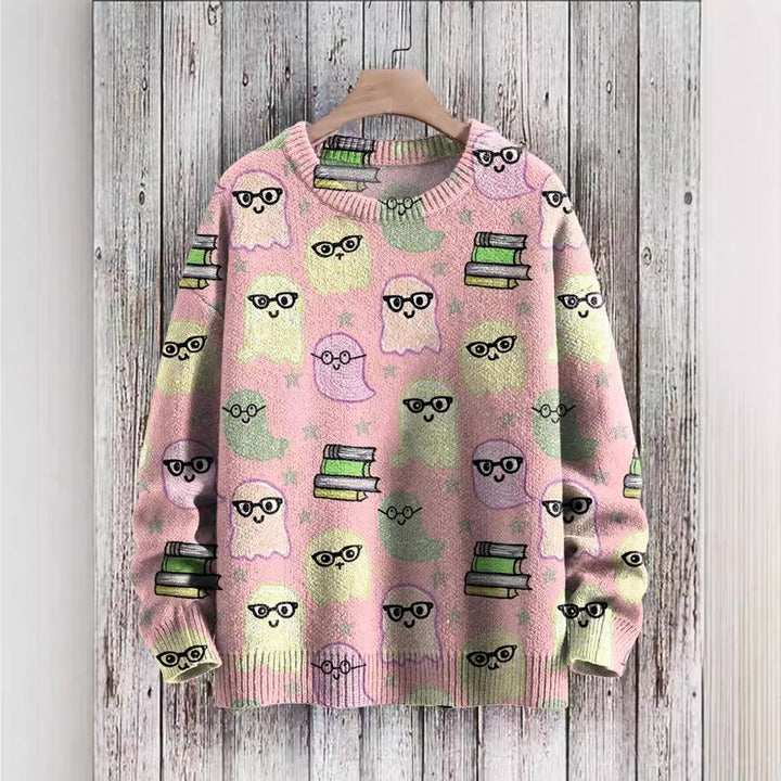 Knitted Pullover Sweater Ghost Series Printed Loose Long Sleeves