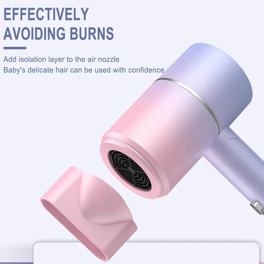 Mini Hair Dryer with Blue Light Ionic Technology, 800W High-Power Heating & Cooling