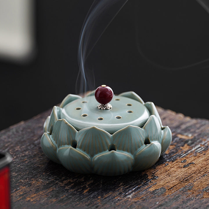 Elegant Lotus Ceramic Incense Burner