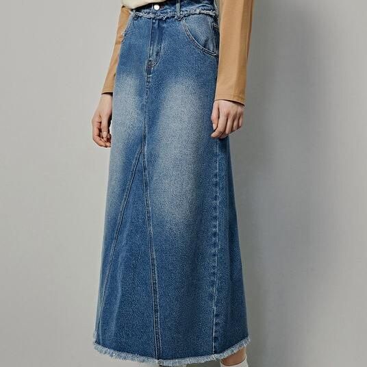 Vintage Denim A-Line Skirt with Pockets