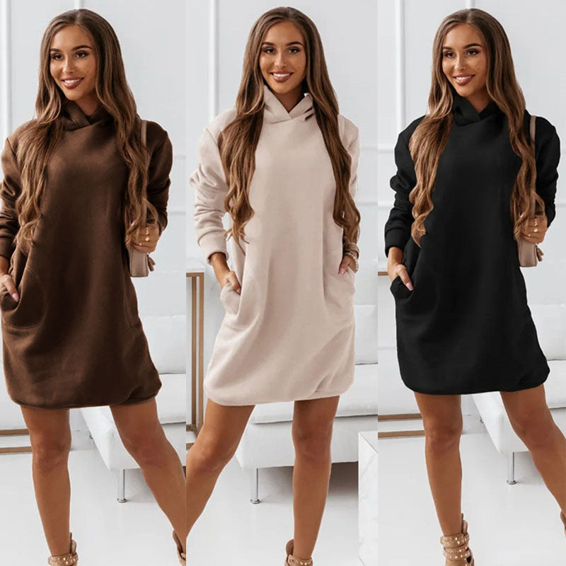 Women's Hooded Hipster Long-sleeved Solid Color Skirt