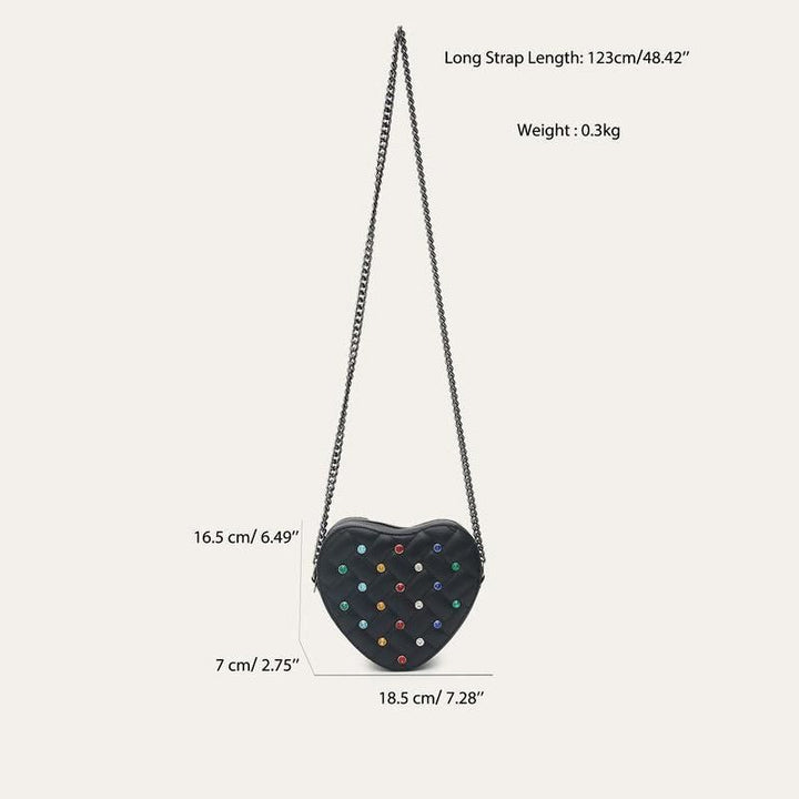 Heart Shaped Crossbody Bag with Colorful Rhinestone Detailing