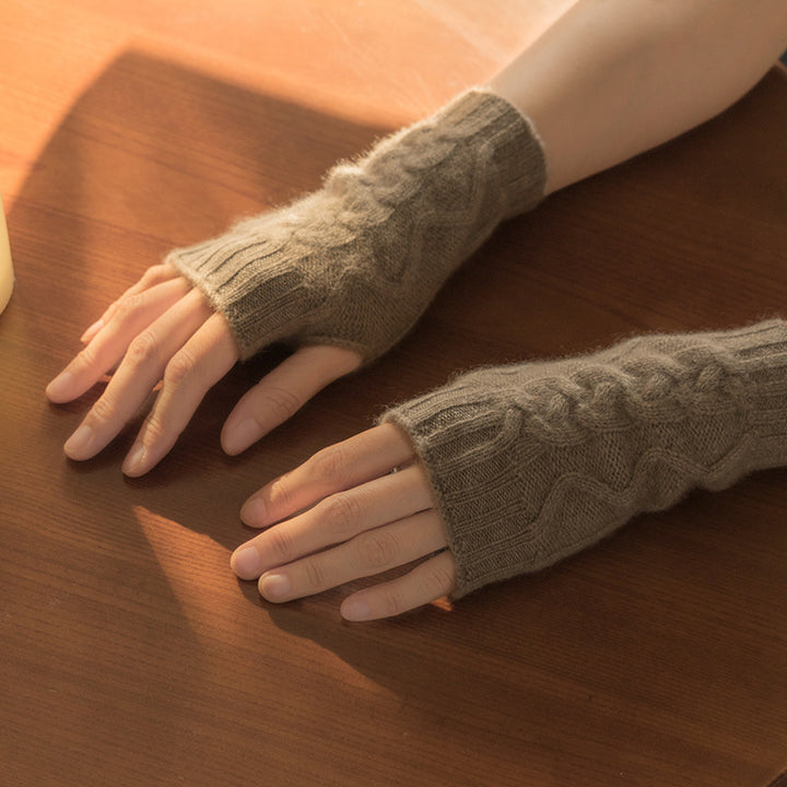 Cashmere Autumn And Winter New Women's Half Finger Twist Gloves