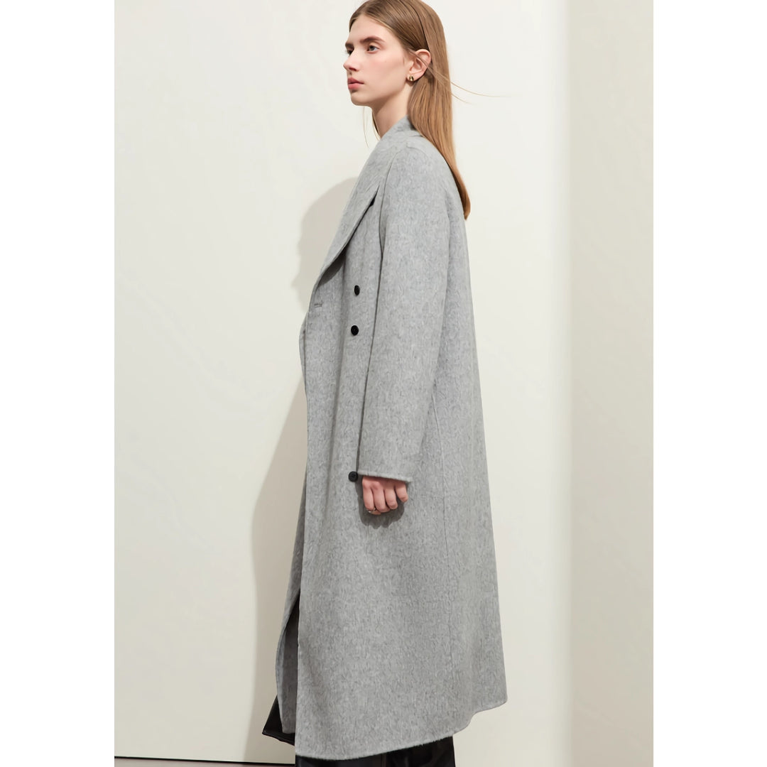 Minimalist Woolen Coat for Women with Stand Collar and Slit