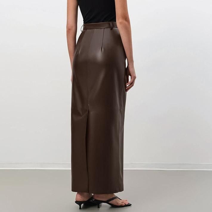 Elegant Ankle-Length Faux Leather Skirt for Women