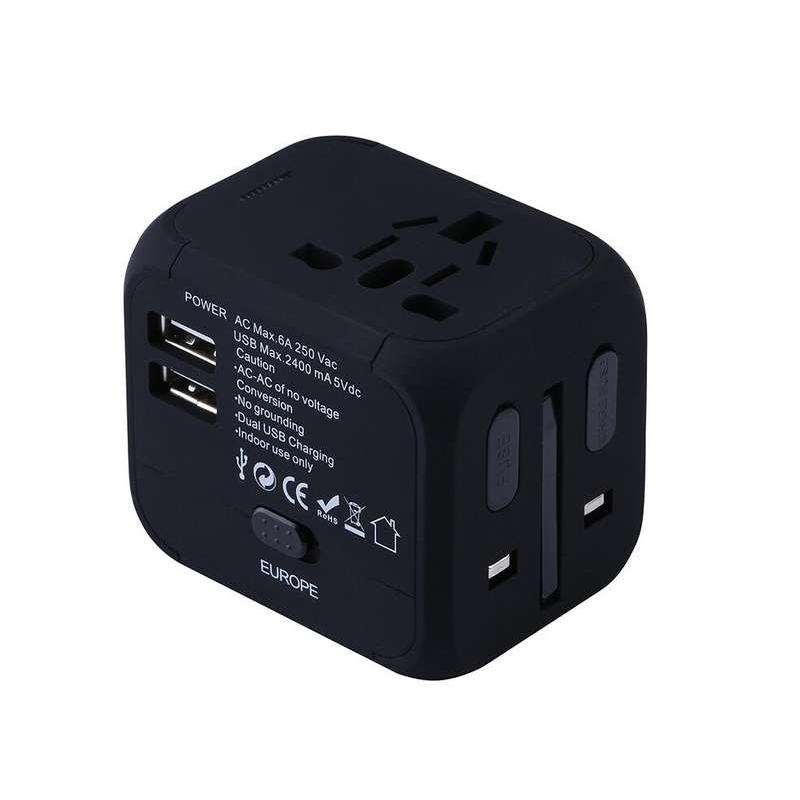 Universal Travel Adapter with Dual USB Charging Ports and LED Indicator