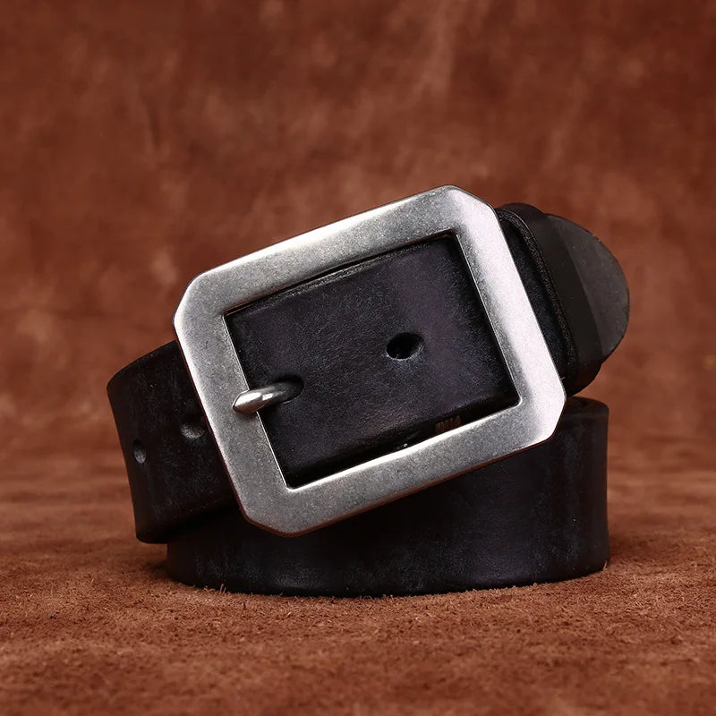 3.8CM Genuine Cowhide Leather Belt for Men with Stainless Steel Buckle