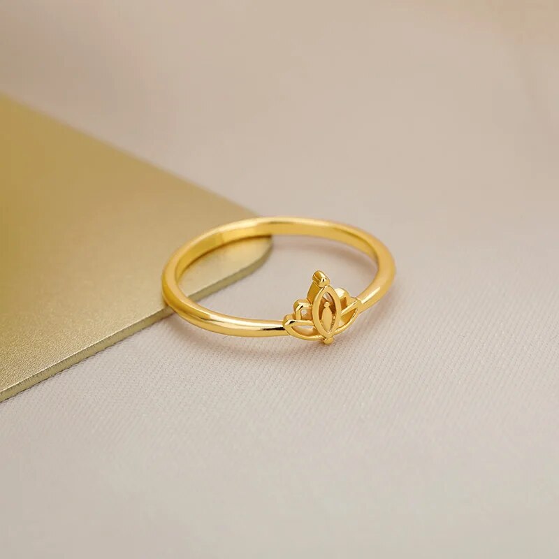 Stainless Steel Lotus Flower Ring - Elegant Wedding & Engagement Band for Women