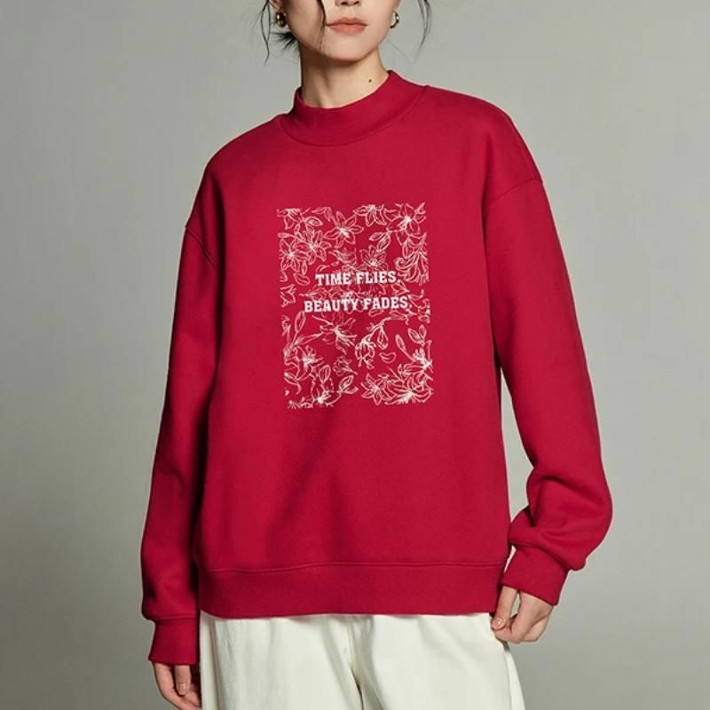 Winter Floral Print Plush Sweatshirt for Women