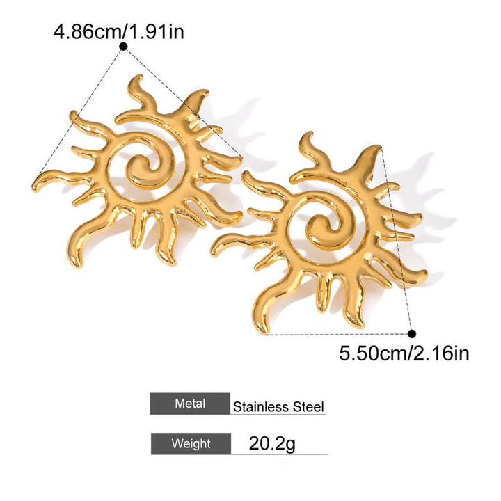 Gold Plated Sun-Shaped Stainless Steel Stud Earrings