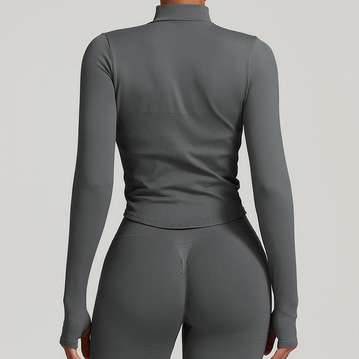 Full Zip-Up Long Sleeve Yoga Jacket with Thumb Holes