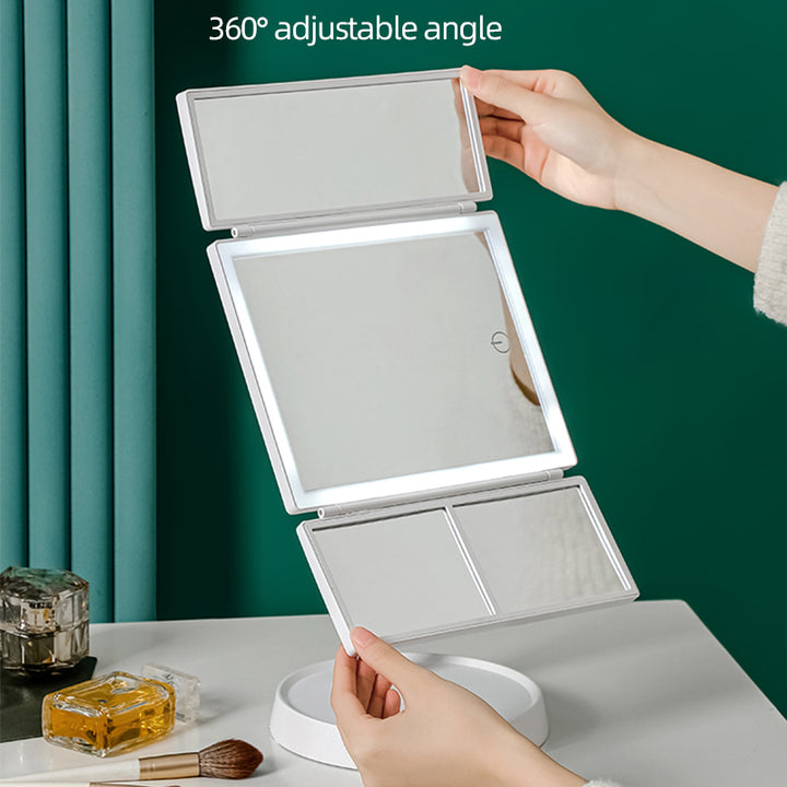 Foldable LED Makeup Mirror with 3 Tone Lights and Magnification