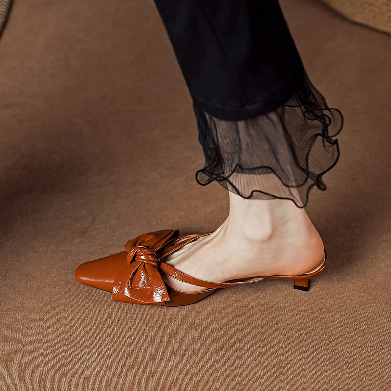 Elegant Leather Mules with Bowknot Design
