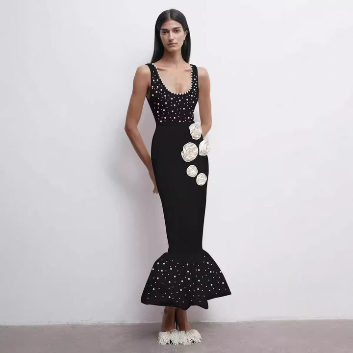 New Slim Beaded Flower Dress