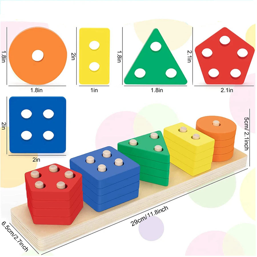 Colorful Wooden Sorting & Stacking Toys: Educational Shape Sorter for Toddlers
