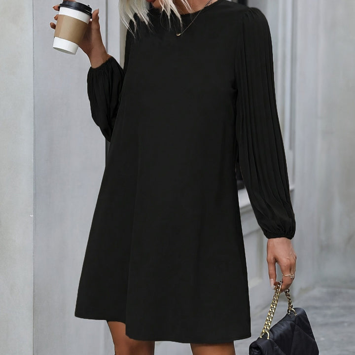 Solid Color Simple Round-neck Long-sleeved Dress