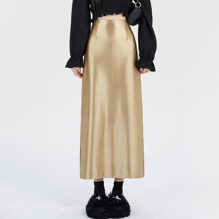Elegant High Waist Silver Satin Maxi Skirt
