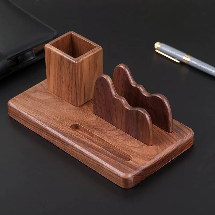 Elegant Solid Wood Multifunctional Desk Organizer