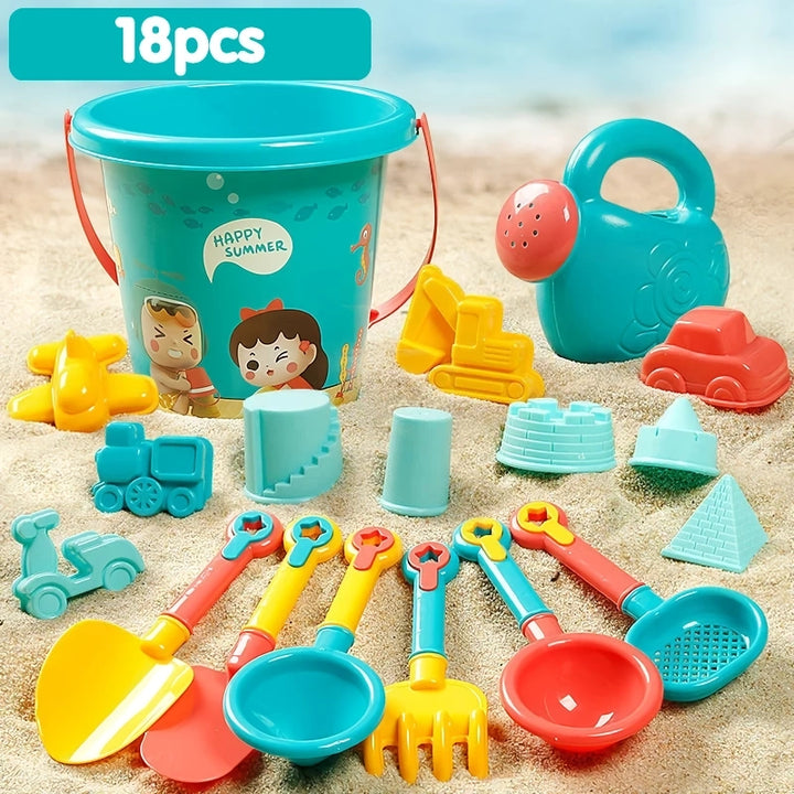 18-Piece Kids' Beach and Sand Playset with Colorful Sand Toys and Shovel