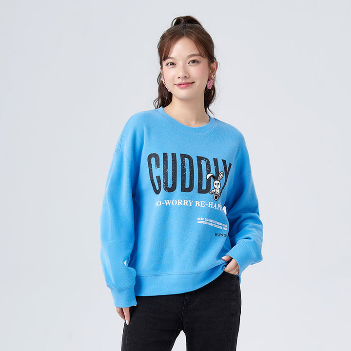 Distressed Printed Loose Fleece Sweatshirt