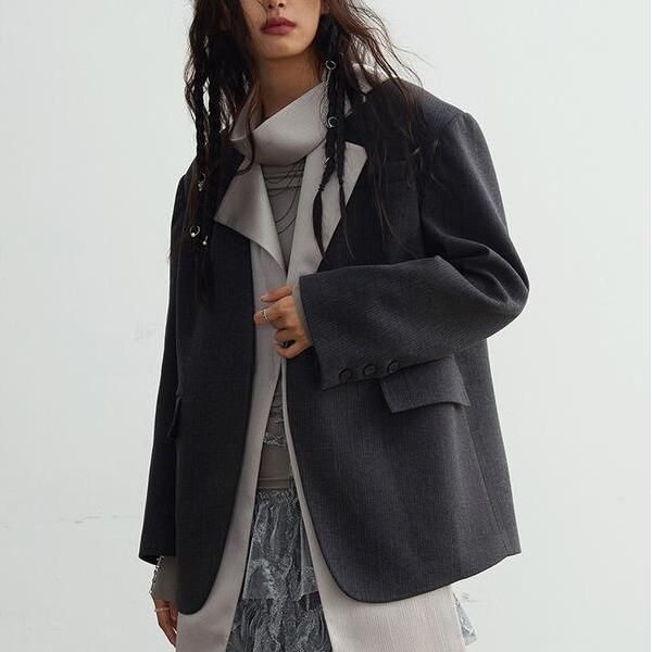 Women's Blazer with Contrast Color Scarf Collar