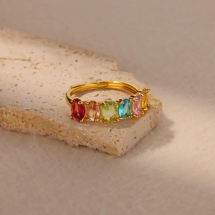 Multicolor Zircon Rings for Women - Gold Color Stainless Steel