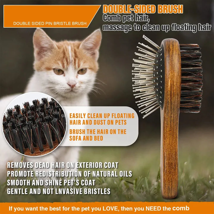 2-Sided Pin Bristle Dog Brush for Small Dogs and Cats