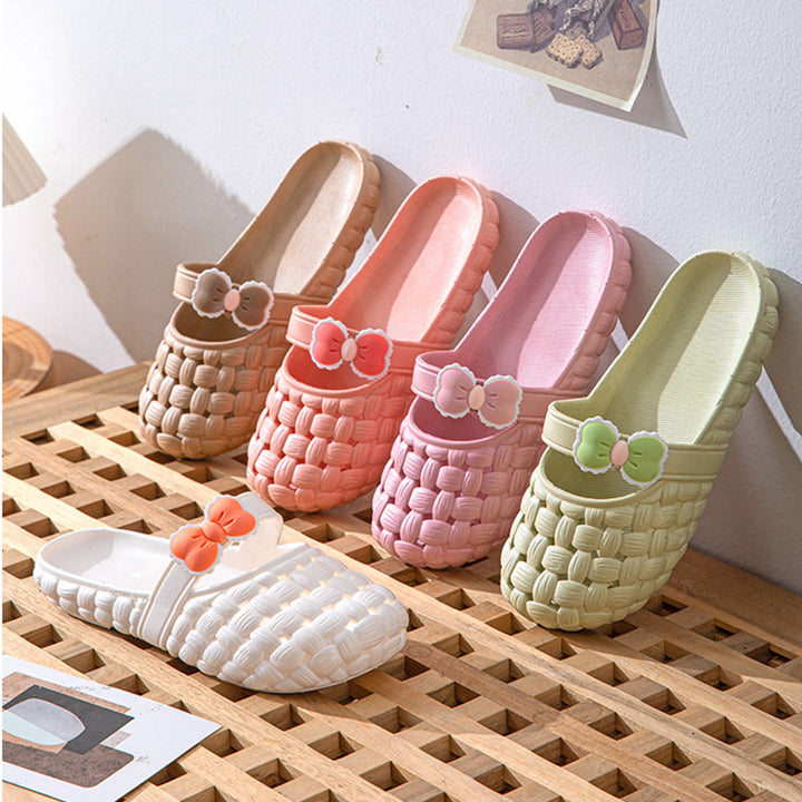 Baotou Slippers With Bow Braid Design Fashion Summer Beach Shoes Cute Dormitory Home Slippers For Women Students