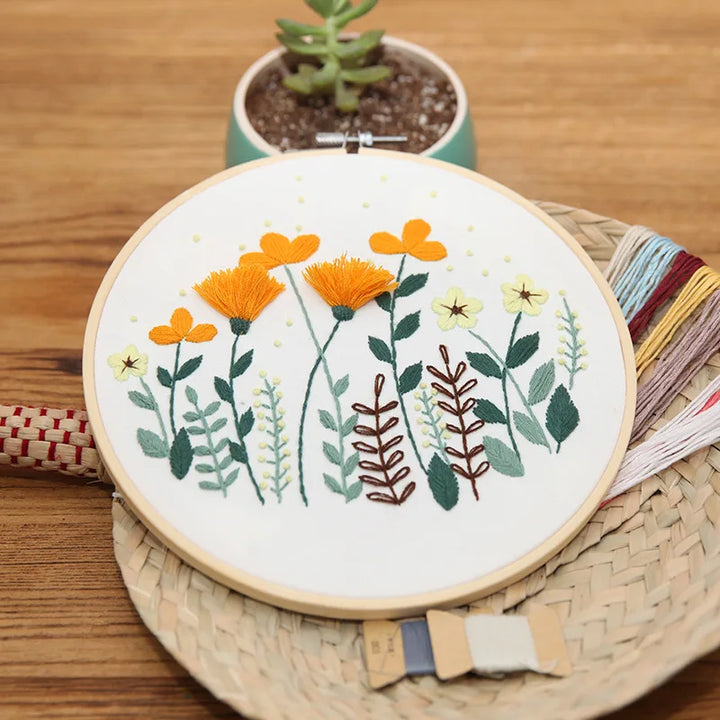 Sweet Osmanthus Embroidery Kits for Beginners with 20cm Hoop Tools