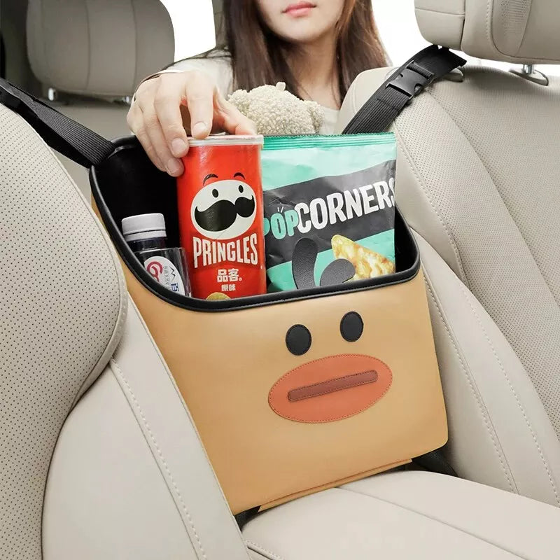 Cute Cartoon Leather Car Seat Organizer with Multi-Function Storage