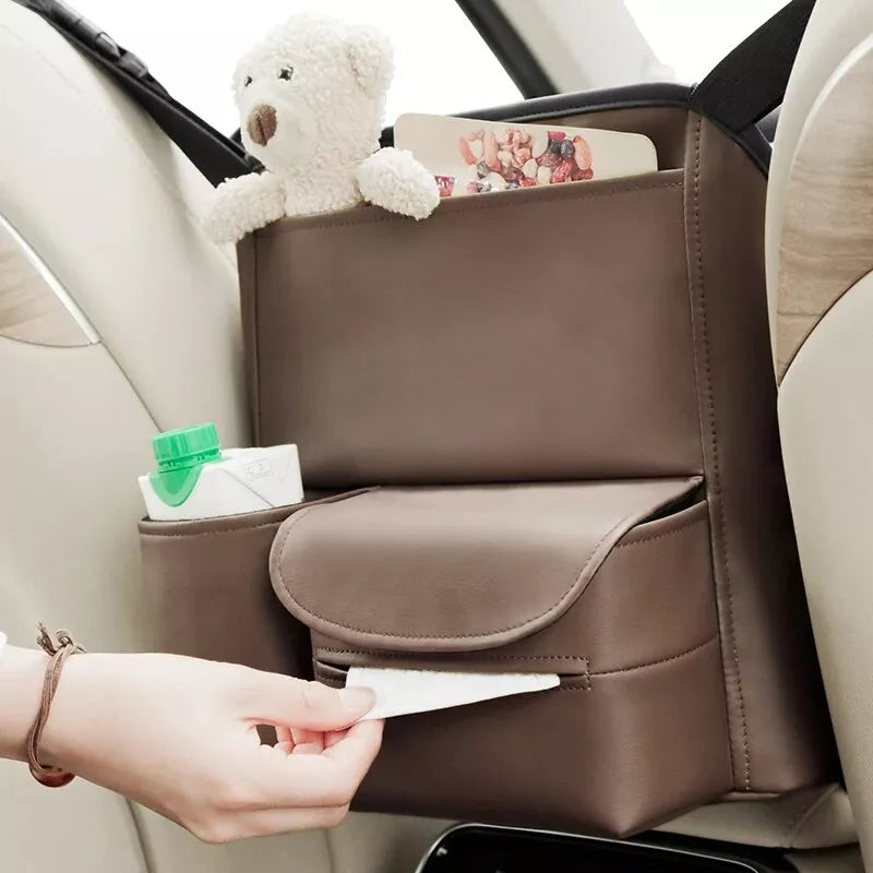 Cute Cartoon Leather Car Seat Organizer with Multi-Function Storage