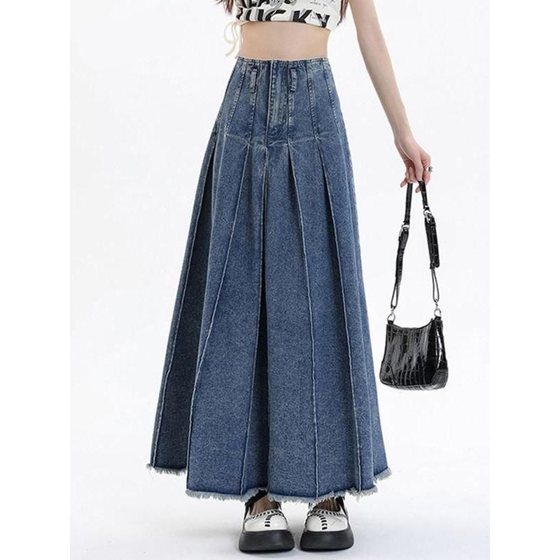 Chic High Waist Vintage Blue Denim A-line Skirt