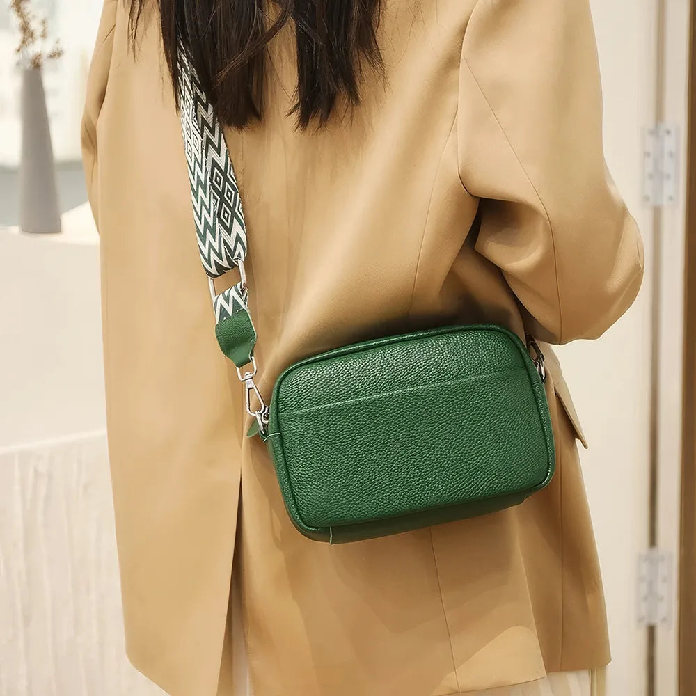Leather Crossbody Bag with Patterned Strap
