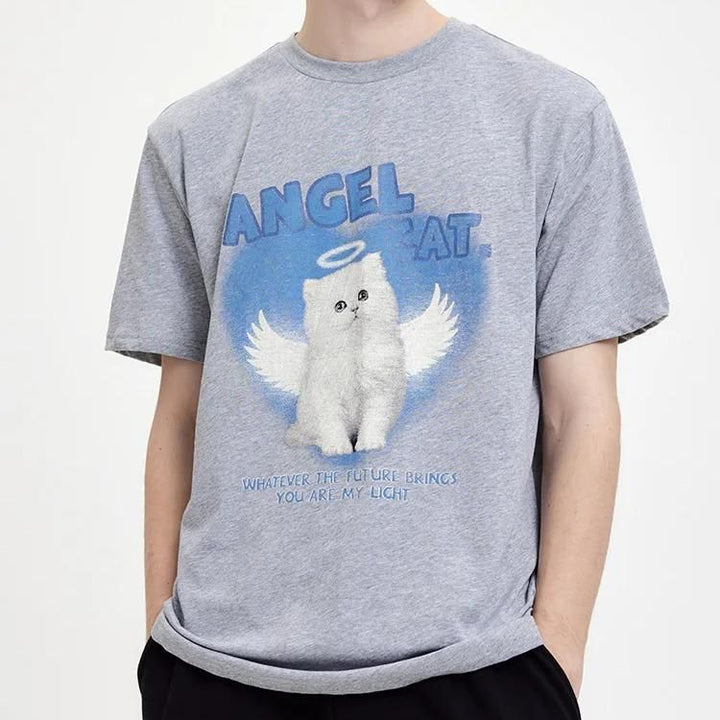Angel Cat Graphic Cotton T-Shirt