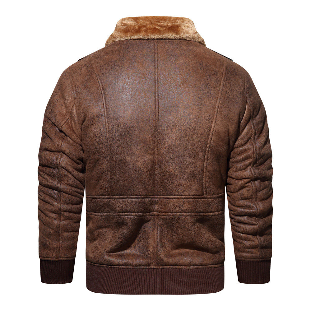 Autumn And Winter New Leather And Fur Men's Jacket Men's Casual Multi-pocket Lapel Short Velvet