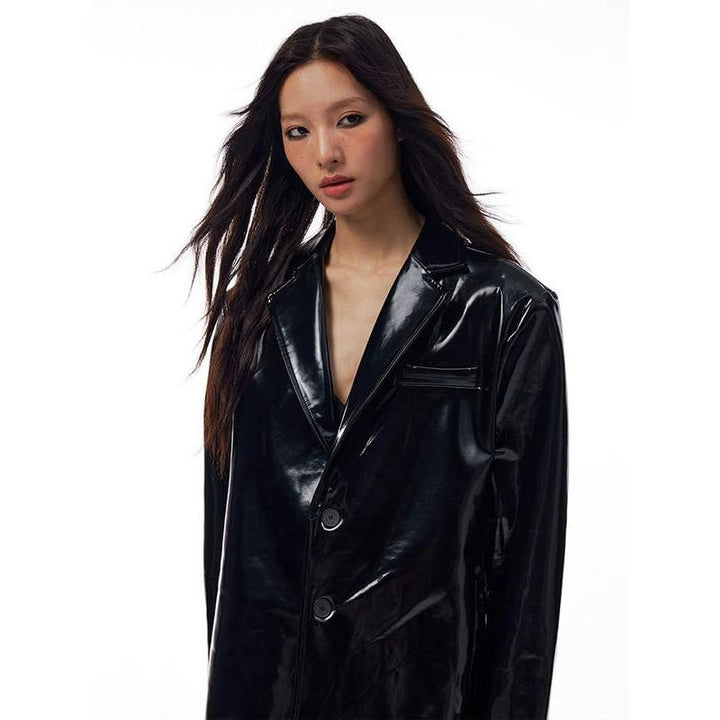 Women's Glossy PU Leather Jacket