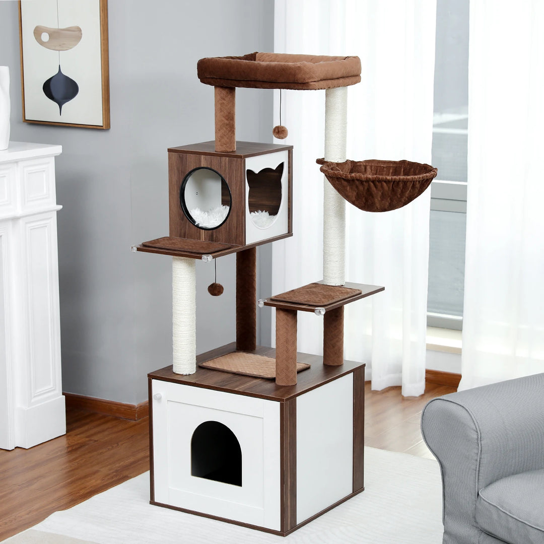 Luxury Multi-Level Cat Tree Tower with Cabinet and Sisal Posts