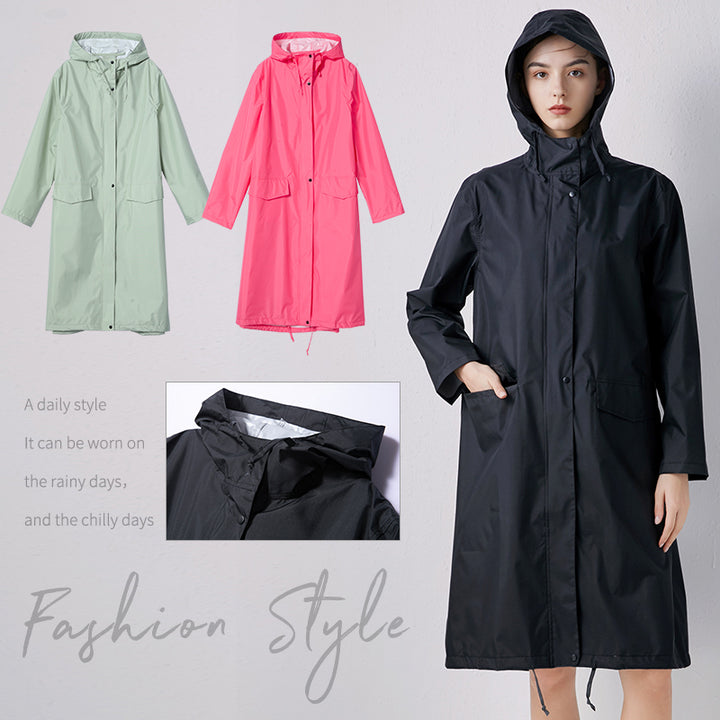 Stylish Long Hooded Waterproof Rain Jacket for All Seasons