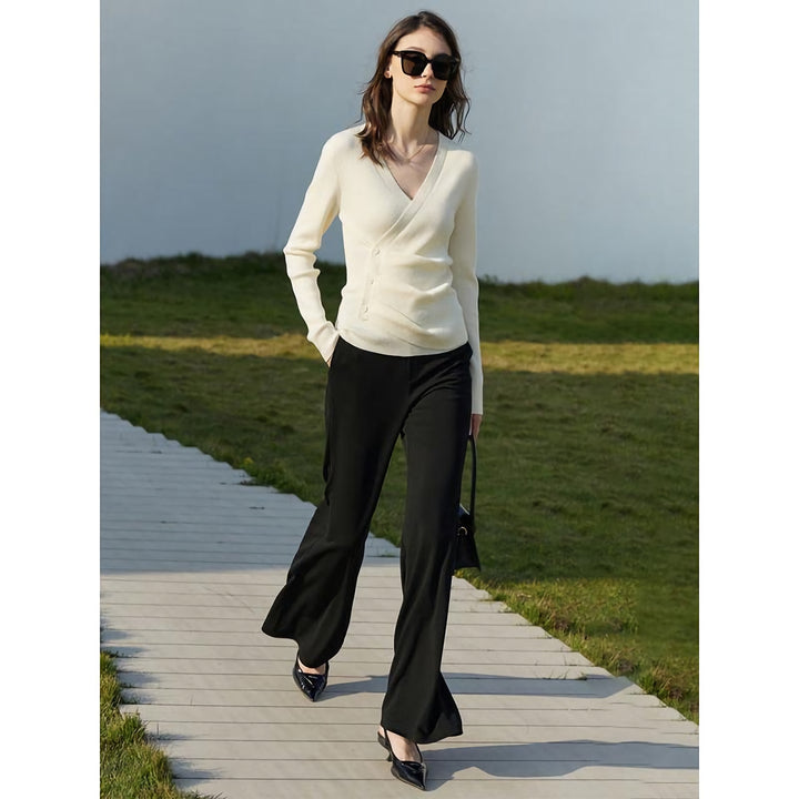 Spring Slim V-Neck Shirred Women's Sweater