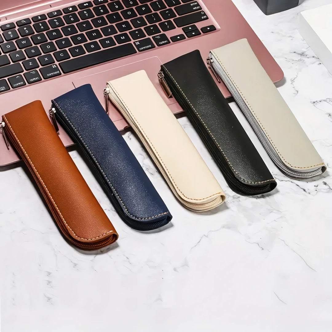 Chic Leather Zipper Pencil Case for School and Office