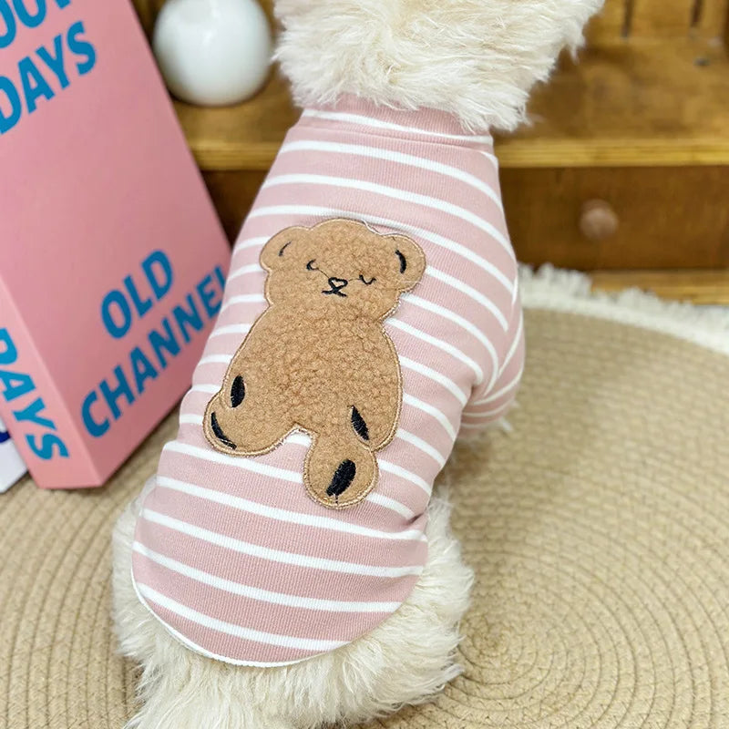 Cozy Striped Teddy Bear Hoodie for Small Dogs and Cats